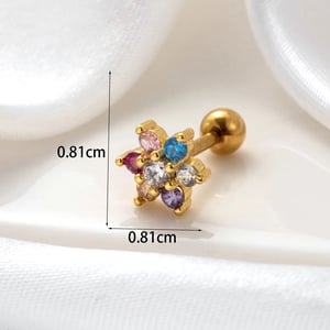 1 Piece Simple Series Simple Flower Copper   Gold Color Material Zircon Women's Stud Earrings h5 